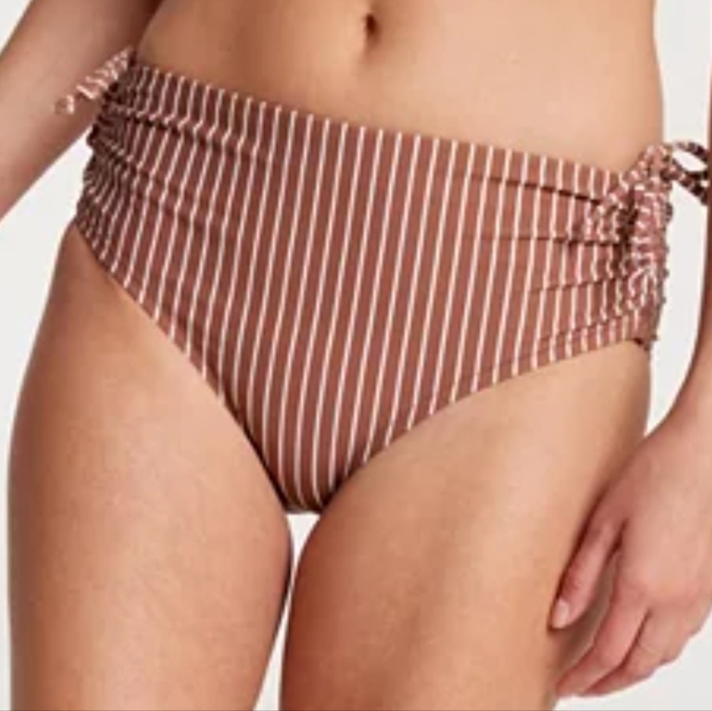 CALIA Mid Rise Ruched Side Swim Bottom: Yucatan Stripe Cinnamon: NWT: SZ XXL